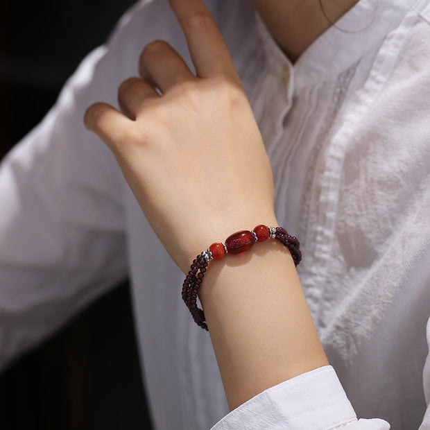 Buddha Stones Natural Garnet Red Agate Protection Triple Layer Bracelet Bracelet BS 2