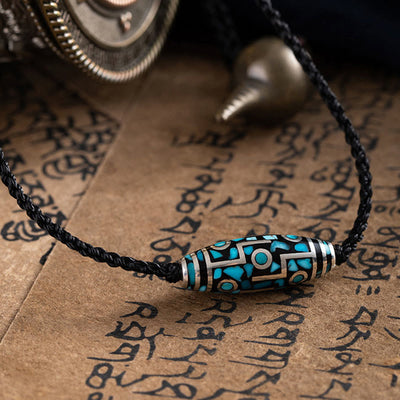 Buddha Stones Tibetan Nine-Eye Dzi Bead Turquoise Protection Necklace Pendant Necklaces & Pendants BS Nine-Eye Dzi Bead(Wealth♥Protection)