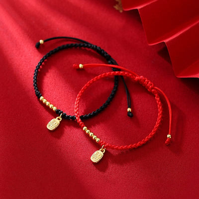Buddha Stones Handmade Fu Character Charm Luck Fortune Rope Bracelet Bracelet BS main