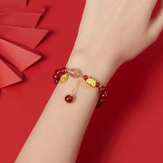 Buddha Stones Year of the Dragon Dumpling Natural Red Agate Garnet Hetian Jade Fu Character Luck Success Bracelet Bracelet BS 5
