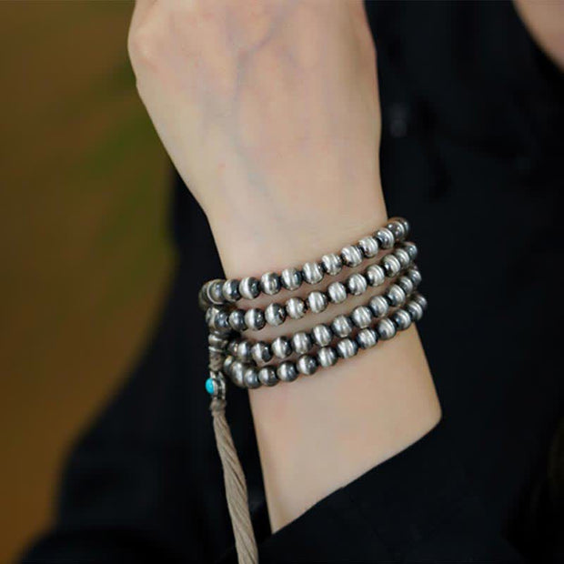 Buddha Stones 108 Mala Beads 925 Sterling Silver Red Agate Turquoise Confidence Charm Bracelet Mala Bracelet BS 9