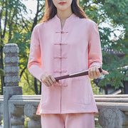 Buddha Stones Spiritual Zen Practice Yoga Meditation Prayer Uniform Cotton Linen Clothing Women's Set Clothes BS Pink 6XL