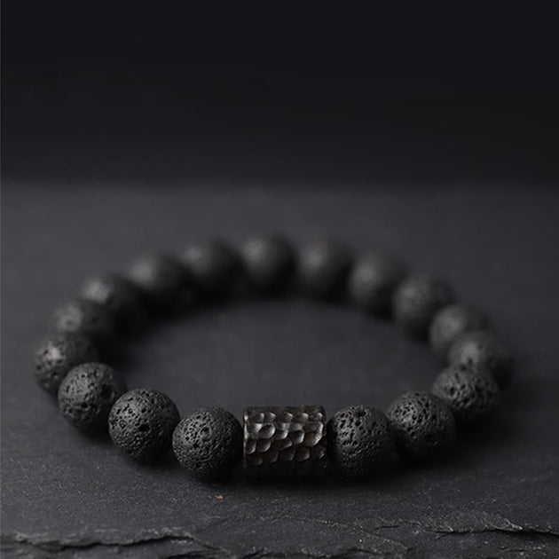 Buddha Stones Lava Rock Ebony Wood Tiger Eye Support Healing Bracelet ...