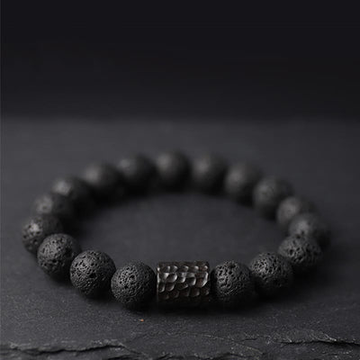 Buddha Stones Lava Rock Ebony Wood Tiger Eye Support Healing Bracelet Bracelet BS Lava Rock&Ebony Wood 20cm