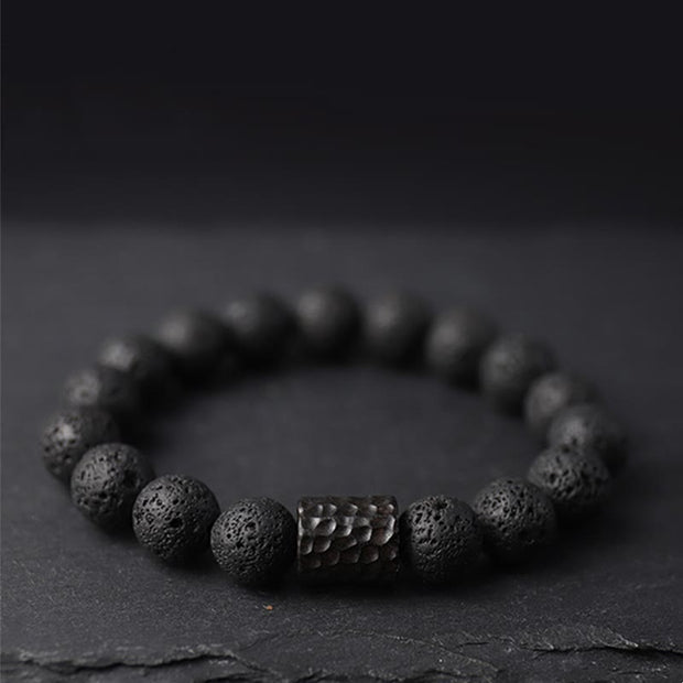 Buddha Stones Lava Rock Ebony Wood Tiger Eye Support Healing Bracelet