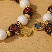Buddha Stones Tibetan Zakiram Goddess of Wealth Charm Liuli Glass Incense Ash Porcelain Bead Protection Bracelet