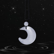 Buddha Stones Natural Silver Sheen Obsidian Selenite Crystal Crescent Moon Yin Yang Couple Protection Necklace Pendant Necklaces & Pendants BS Selenite Crystal