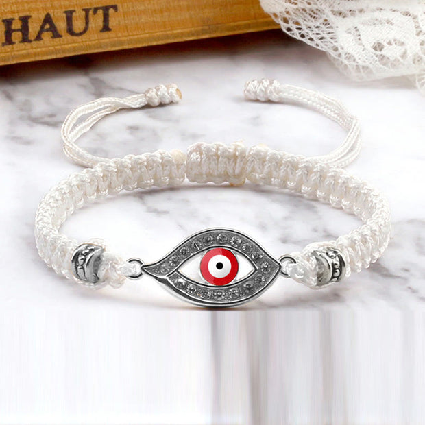 Buddha Stones Evil Eye Keep Away Evil Spirits String Bracelet Bracelet BS White Red Evil Eye Silver Border