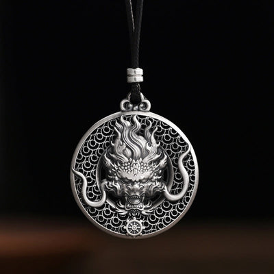 Buddha Stones 999 Sterling Silver Year Of The Dragon Handcrafted Dragon Head Relief Carved Protection Necklace Pendant Necklaces & Pendants BS Dragon(Protection♥Success)
