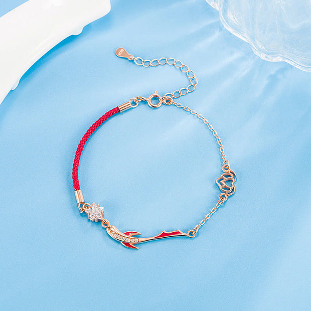 Buddha Stones 925 Sterling Silver Luck Koi Fish Lotus Star Braided Red String Bracelet
