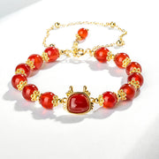 Buddha Stones Year Of The Dragon Natural Red Agate Black Onyx Luck Fu Character Bracelet Bracelet BS Red Agate Dragon(Wrist Circumference 14-19cm)