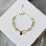 Buddha Stones 14k Gold Plated Hetian Jade Beaded Prosperity Chain Bracelet Bracelet BS main