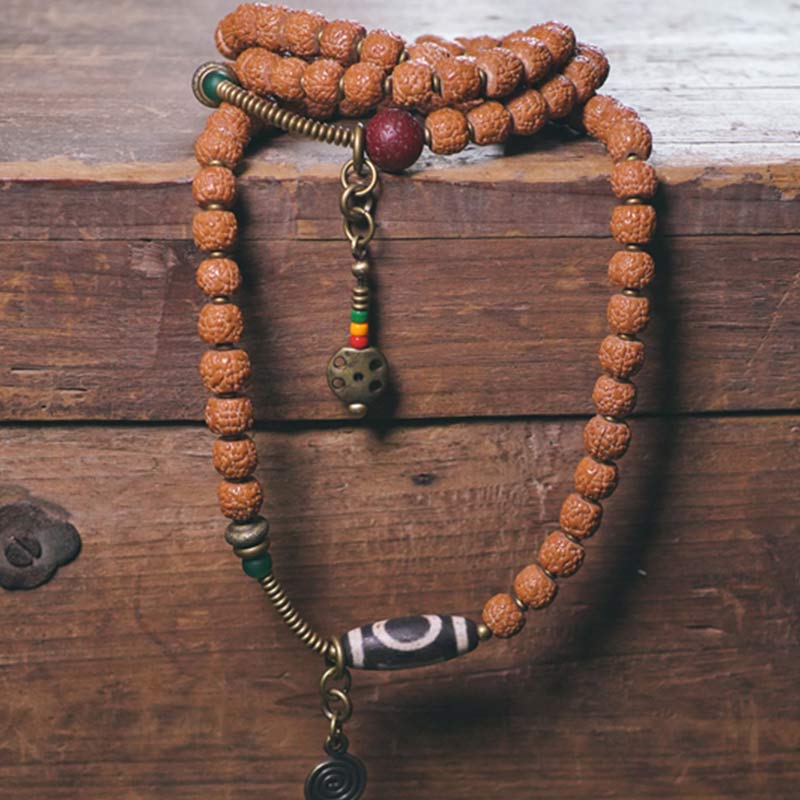 Buddha Stones 108 Mala Rudraksha Beads Bodhi Seed Dzi Bead Luck Auspic ...