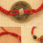 Buddha Stones Copper Coin Fortune Red String Weave Bracelet Bracelet BS 8