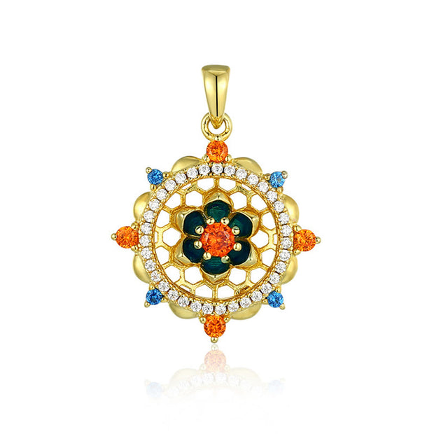 Buddha Stones 925 Sterling Silver Lotus Flower Colorful Zircon New Beginning Necklace Pendant Necklaces & Pendants BS 8