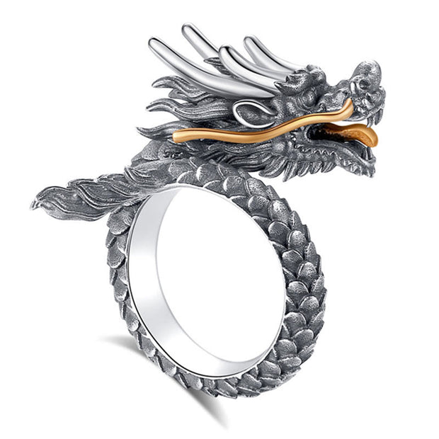 Buddha Stones 925 Sterling Silver Vintage Dragon Design Protection Strength Adjustable Ring Ring BS 925 Sterling Silver Dragon