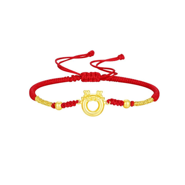 Buddha Stones 999 Sterling Silver Year of the Dragon Peace Buckle Golden Dragon Luck Red Rope Braided Bracelet