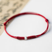 Buddha Stones 925 Sterling Silver Luck Bead Protection Red String Braided Bracelet Bracelet BS Round Bead Dark Red(Wrist Circumference 14-18cm)
