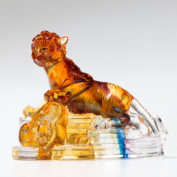 Buddha Stones Year of the Dragon Handmade 12 Chinese Zodiac Liuli Crystal Art Piece Protection Home Office Decoration Decorations BS Tiger About 8.5*5.5*8cm