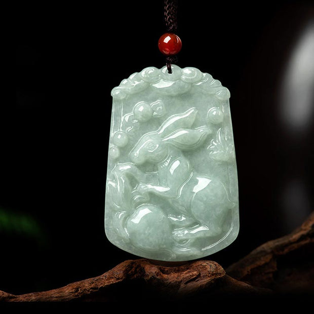 Buddha Stones Natural Jade 12 Chinese Zodiac Abundance Amulet Pendant Necklace