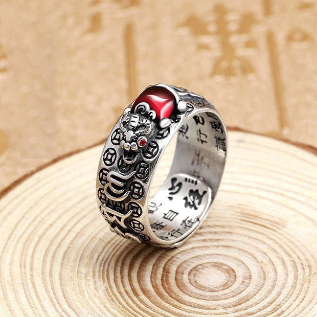 Buddha Stones Genstone PiXiu Feng Shui Frog Vajra Dorje Heart Sutra Wealth Adjustable Ring Ring BS PiXiu 9mm
