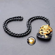 Buddha Stones 18k Gold-plated Dragon Obsidian Lucky Pendant Necklace Necklaces & Pendants BS 5