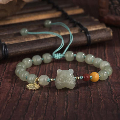 Buddha Stones Chinese Zodiac Tiger Jade Blessing String Bracelet Bracelet BS Chinese Zodiac Tiger&Jade