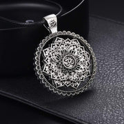 Six True Words Wisdom Mandala Flower Pattern String Necklace Necklaces & Pendants BS Silver