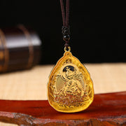 Buddha Stones Tibetan Buddha Liuli Crystal Serenity Necklace Pendant Necklaces & Pendants BS Yellow Buddha