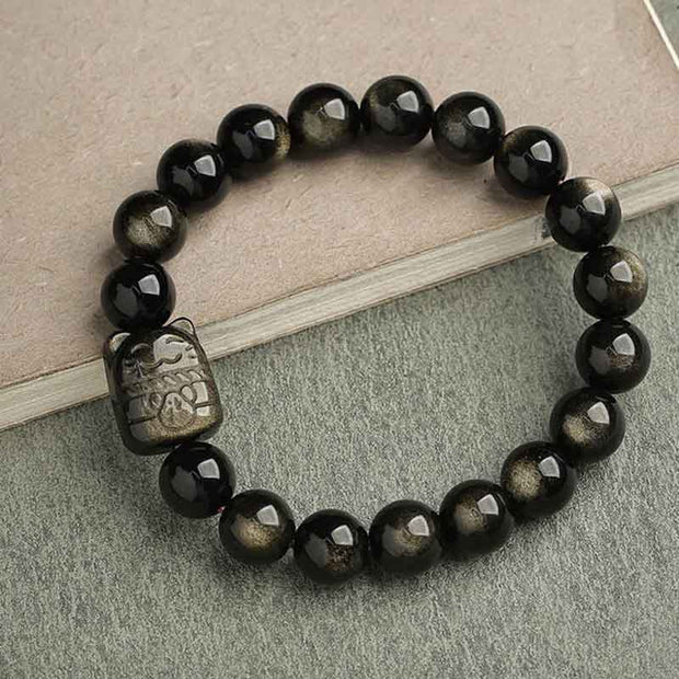 FREE Today: Absorbing Negative Energy Gold Silver Sheen Obsidian Cute Cat  Protection Bracelet FREE FREE Gold Sheen Obsidian Lucky Cat 10mm