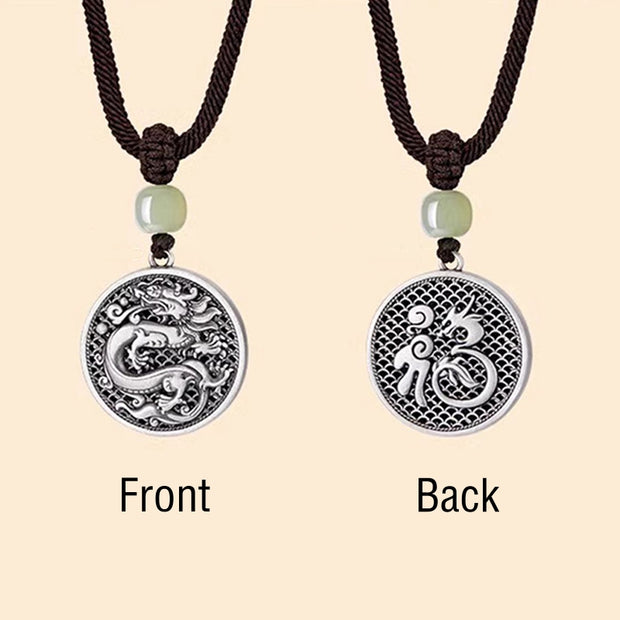 Buddha Stones 999 Sterling Silver Year of the Dragon Fu Character Hetian Jade Success Necklace Pendant Necklaces & Pendants BS 5