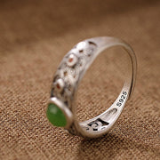 Buddha Stones 925 Sterling Silver Hetian Cyan Jade Harmony Adjustable Ring Ring BS 7