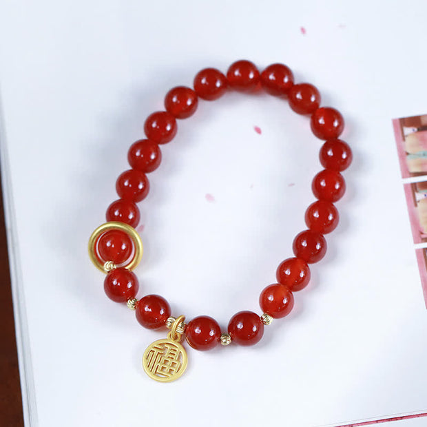 Buddha Stones Natural Red Agate Blessing Letter Confidence Bracelet