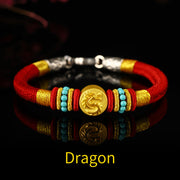 Buddha Stones 999 Gold Chinese Zodiac Om Mani Padme Hum King Kong Knot Protection Handcrafted Bracelet Bracelet BS Dragon 19cm