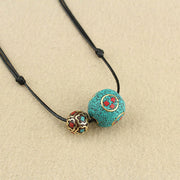 Buddha Stones Tibetan Turquoise Double Bead Protection Strength Necklace Pendant