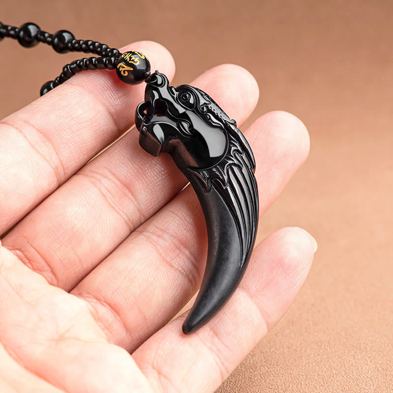 Buddha Stones Natural Black Jade Chinese Zodiac Dragon Tooth