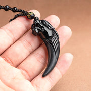 Buddha Stones Natural Black Jade Chinese Zodiac Dragon Tooth Pattern Protection Necklace Pendant Necklaces & Pendants BS 3