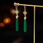 Buddha Stones 925 Sterling Silver Natural Green Agate White Agate Success Drop Earrings Earrings BS 5