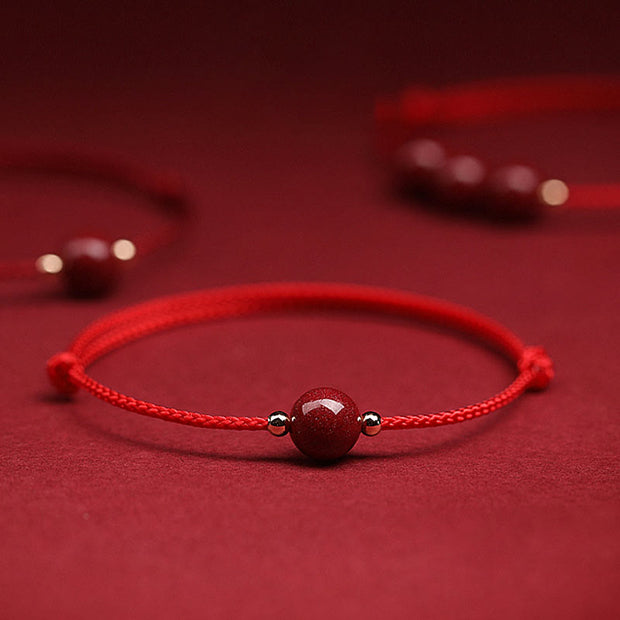 Buddha Stones Natural Lucky Cinnabar Bead Blessing String Bracelet Anklet Bracelet BS One Cinnabar Bead Red Anklet(Anklet Circumference 21-27cm)