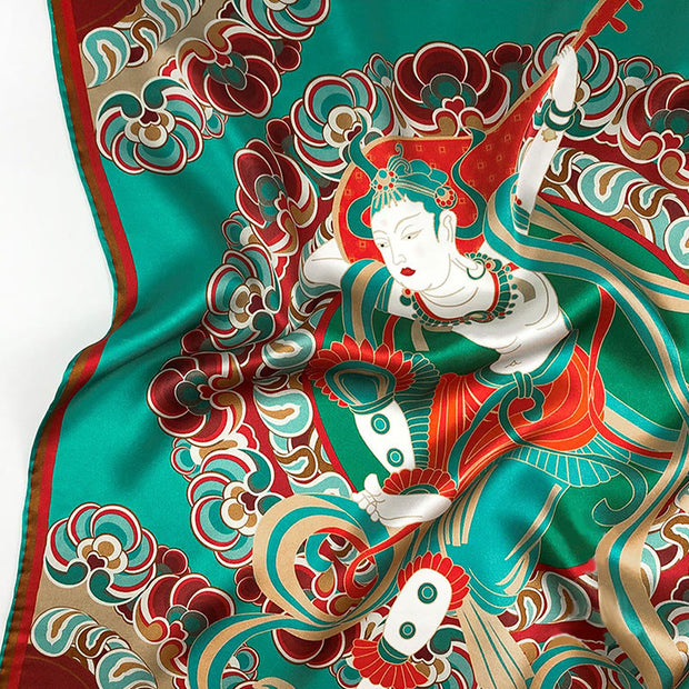 Buddha Stones Dunhuang Rebound Pipa Flying Frescoes 100% Mulberry Silk Scarf Premium Grade 6A Dunhuang Shawl