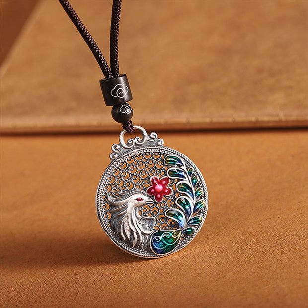 Buddha Stones 990 Sterling Silver Phoenix Luck Protection Necklace Pendant