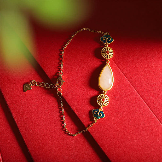 Buddha Stones 925 Sterling Silver Hetian White Jade Water Drop Chain Necklace Pendant Bracelet Bracelet Necklaces & Pendants BS Hetian Jade Bracelet