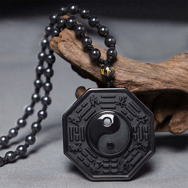 Buddha Stones Black Obsidian Stone Yin Yang Pendant Necklace Necklaces & Pendants BS 5