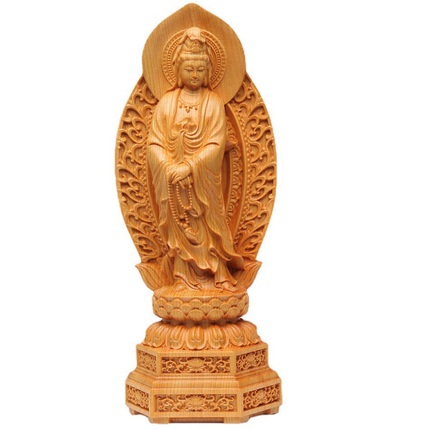Buddha Stones Handmade Thuja Sutchuenensis Wood Kwan Yin Avalokitesvara Prosperity Decoration Decorations BS 4