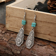 Buddha Stones Bohemian Turquoise Feather Flower Protection Drop Dangle Earrings