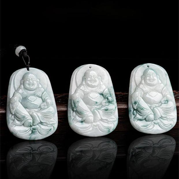 Buddha Stones Natural Jade Laughing Buddha Maitreya Buddha Luck String Necklace Pendant Necklaces & Pendants BS 9