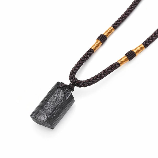 Buddha Stones Natural Black Tourmaline Positive Rope Necklace Pendant Necklaces & Pendants BS 2