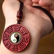 Buddha Stones Natural Cinnabar Bagua Rotatable Yin Yang Keep Away Evil Spirits Necklace Pendant Necklaces & Pendants BS 3