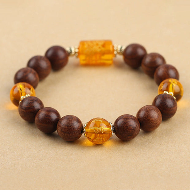 Buddha Stones Natural Phoebe Zhennan Wood Om Mani Padme Hum God Of Wealth Crystal Protection Bracelet