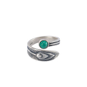 Buddha Stones 925 Sterling Silver Malachite Bead Feather Protection Ring Ring BS 7